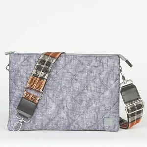 IHKWIP The Trio Trapeze Crossbody w/ Plaid Strap ~ Charcoal Demin Wash